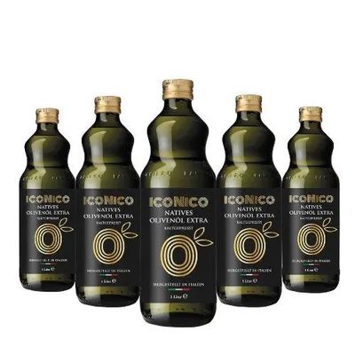 Produktbild von ICONICO INTENSIV 100% 5 Liter Italiano Natives Olivenöl EXTRA aus Apulien - 5x1 Liter GLAS - Neue Ernte