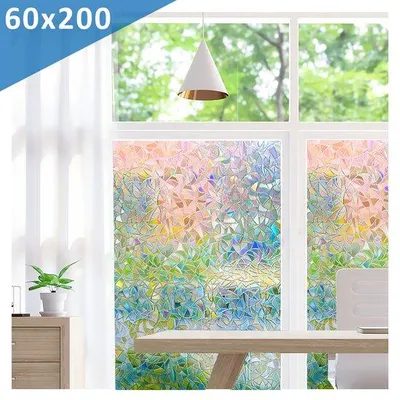 Imagen del producto de Película adhesiva para ventanas Unyqoos® BODESSA™ con efecto 3D arcoíris, autoadhesiva, que proporciona privacidad y protección UV, con aspecto de vidrio esmerilado, aislamiento térmico, de 60 x 200 cm