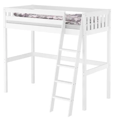 Produktbild von Kieferholzbett Hochbett Stockbett 90x200 aus Kiefer weiß Zubehör wählbar V-60.23W-09ohne Zubehör