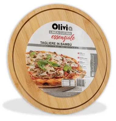 Immagine prodotto di Tagliere rotondo in legno per pizza, formaggio e salumi – 28 cm