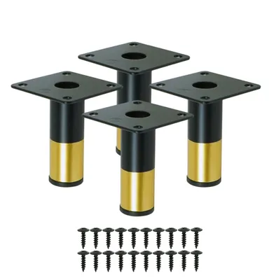 Produktbild von Stahl Möbelbeine rund 7,5 cm, Set mit Schrauben, mattschwarz + gold, 4 Stück
