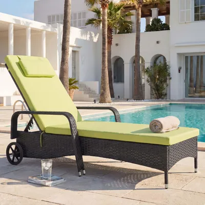 Produktbild von Poly-Rattan Sonnenliege Carrara, Relaxliege Gartenliege Liege, Alu - anthrazit, Kissen hellgrün