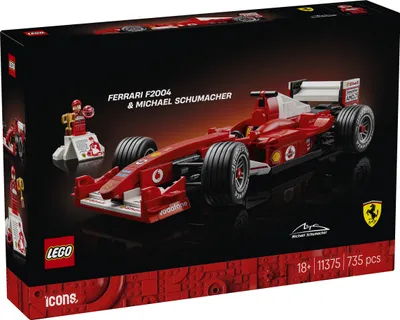 Produktbild von LEGO Icons Ferrari F2004 und Michael Schumacher - F1 Rennwagen Modellbau für Erwachsene - F1 Modellauto Set mit V10-Motor & sammelbarer Fahrer Minifigur - Formel 1 Geschenk für Motorsport Fans - 11375