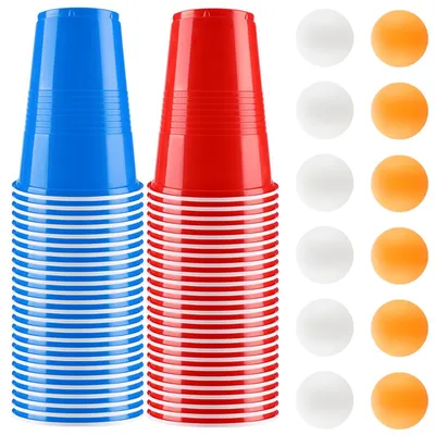 Bierpong-Becherset, 50 Becher, 12 Bälle, Partyspiel