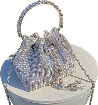 Productafbeelding van Famanu clutch, glinsterend, voor dames - zilver, elegant, met rits en strasssteentjes
