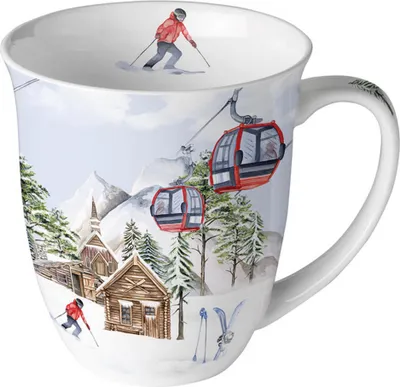 Produktbild von Tasse 10cm Porzellan 0,4L mit Skihütten Motiv