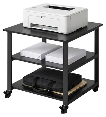 Productafbeelding van Relaxdays printertafel met wielen, 3 niveaus, hoogte x breedte x diepte: 53 x 50 x 50 cm, rollende tafel voor printers, kantoor, printerhouder, zwart