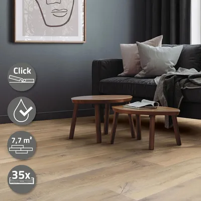 Produktbild von ML-Design Vinylboden Klick, PVC Bodenbelag, Klicksystem mit Belastungsklasse 34, Klickvinyl, Holzoptik, 7,7m² / 35 Dielen, Eiche Rustikal Hell