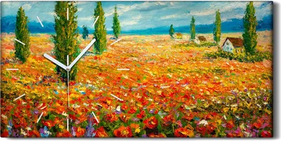 Produktbild von Wohnzimmer-Bild Leinwand Uhr Geräuschlos Kunstdruck 60x30 Blumen wiese Malerei - weiße Hände
