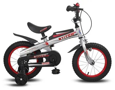 Immagine prodotto di Bicicletta per bambini, altezza 35 cm - con ruote di supporto e stabilizzatori - telaio in acciaio - freno a V anteriore, freno a contropedale posteriore - con campanello - adatta a bambini dai 2 ai 4 anni - colore argento