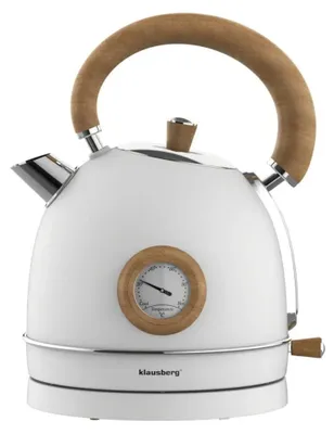 Produktbild von Wasserkocher KB-9007 1,8 L Edelstahl Retro Weiß mit Holzelementen und Thermometer