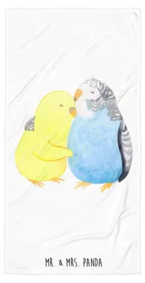 Produktbild von Mr. & Mrs. Panda Handtuch Wellensittich Liebe - Weiß - Geschenk, Freundin, Verknallt, Großes Badehandtuch, Duschtuch, Strandlaken, Duschhandtuch, Umarmen, Strandtuch