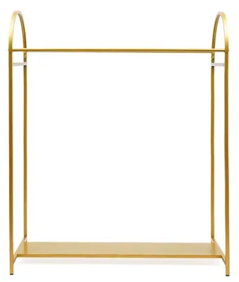 Image de Porte-vêtements sur roulettes - Porte-manteau robuste - Acier au carbone, 120 cm de hauteur - Capacité de charge : 8 kg - Avec étagère - Autoportant - Couleur : or