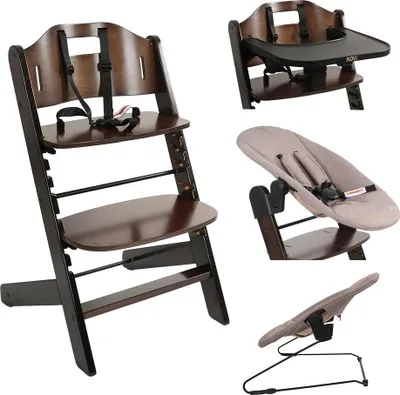 Produktbild von Novi 1-2 Grow Kinderstuhl – Ab Geburt bis 60 kg – Verstellbar – Newborn-Sitz & Essbrett – Walnut/Hazel Melange