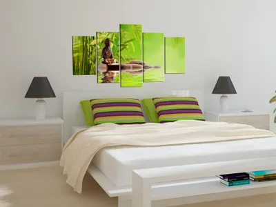Produktbild von Akustikbild Buddha 200x100 cm Bilder Akustikschaum Hochleistungsschallabsorber Schallschutz Leinwand 5 tlg Wandbild Raumakustik Schalldämmung 030213-27