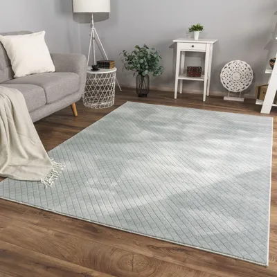 Produktbild von TT Home Wohnzimmer Teppich Esszimmer Kurzflor Ethno Skandi Design Rauten Uni Weich 3D Größe 60x100 cm