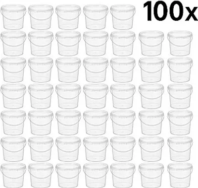 Produktbild von Kunststoffeimer transparent durchsichtig mit Deckel 2,3 Liter - 100 Stück - lebensmittelecht, stabil, luftdicht, mit Henkel - leer