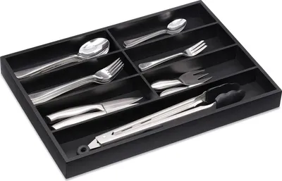 Immagine prodotto di Scatola per posate 7 scomparti nera - 4x44x30,5 cm - Organizzatore per posate, materiali artigianali e cancelleria