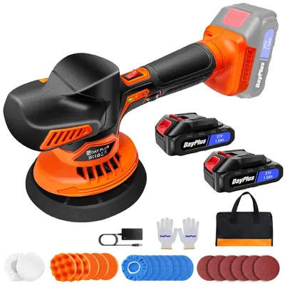 Produktbild von Akku Auto Poliermaschine 21V - Autopolierer - 6 Gänge - 125–150 mm Stützteller - 2 Akkus - 110 W Leistung - Orange