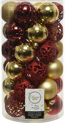 Produktbild von Weihnachtskugeln Kunststoff Ornamente 6cm 37er Set - Rot / Gold