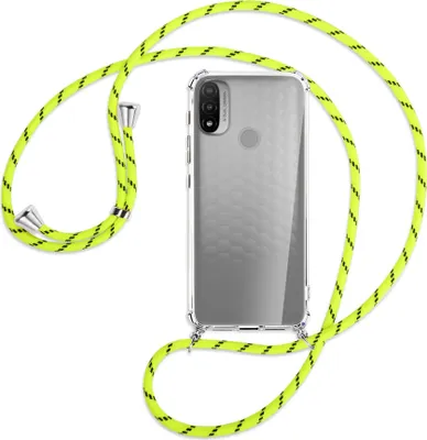 Produktbild von Handykette Backcover-Schutzhülle mit Band (Metall silberfarben) für Motorola Moto E20 (XT2155) - neongelb