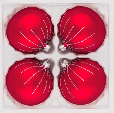 Produktbild von 4 tlg. Glas-Weihnachtskugeln Set 10cm Ø in Classic Rot Silber Regen