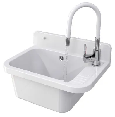 Produktbild von Granitan | Wirtschaftsspüle - PARON - mit Armatur - mit Siphon - Weiß - 50 x 34 cm - für Waschküche und Garage