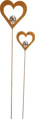 Produktbild von 2x Gartenstecker Herz Metall Rost Optik Silberkugel