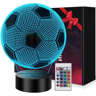 Produktbild von 3D Fußball Nachtlicht, USB LED Lampe, Kinderzimmer Tischlampe, Fußball Club Logo, Fernbedienung, 16 Farben