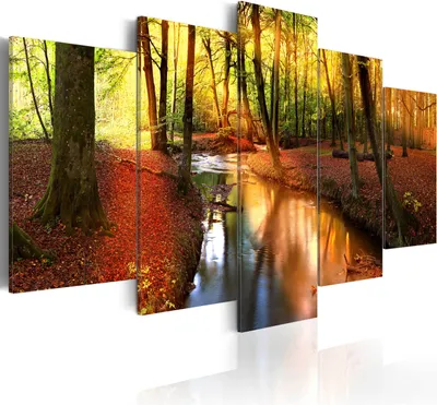 Produktbild von Leinwandbilder 200x100 cm Vlies Leinwandbild 5 tlg Kunstdruck modern Wandbilder XXL Wanddekoration Design Wand Bild - Wald Natur Landschaft c-A-0064-b-n