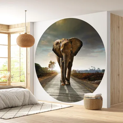 Produktbild von Runde Tapete / Kreis - Lumaléa - Elefant - Standardpapier 170 g, abwaschbar - Durchmesser 90 cm