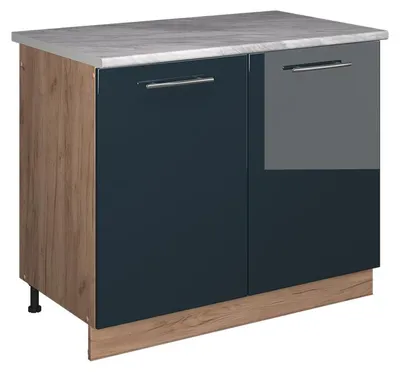 Obrázok produktu pre Spodná skrinka pod drez Vicco Fame-Line Tmavo modrá vysoký lesk/Dub Goldkraft 100 cm, AP Marble, Model 61970