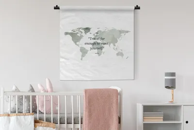 Produktbild von MuchoWow® Wandteppich Wandbehang Weltkarte - Aquarell - Zitat 90x90 cm Tapisserie Dekoration Wandtuch - Wandaufhänger