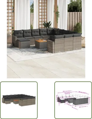 Produktbild von The Living Store 13-tlg. Garten-Sofagarnitur mit Kissen Grau Poly Rattan