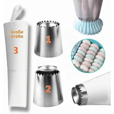 Produktbild von Spritztüllen Set 2-teilig mit Spritzbeutel Edelstahl für Tortendekoration