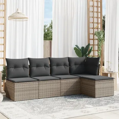Produktbild von Möbel 5-tlg. Garten-Sofagarnitur mit Kissen Grau Poly Rattan 2024
