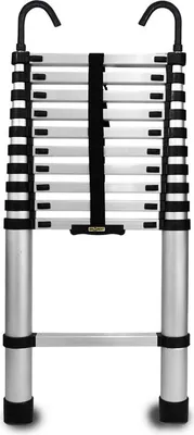 Produktbild von Drabest | Teleskopleiter - Ausziehleiter - mit Haken - 3,2 m - 11 Stufen - Aluminium Leiter - bis 125kg - sicher und mobil