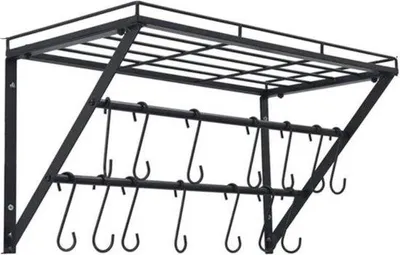 Obrázek produktu pro Sada pro montáž na zeď – 60 cm – 12 háčků – černá