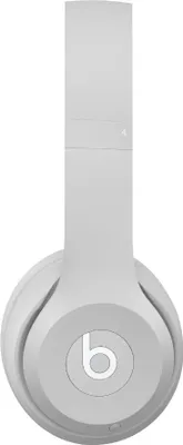 A close-up, front-facing view of a pair of gray Beats Solo 4 wireless headphones against a white background.