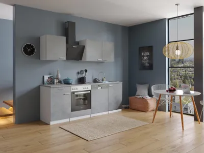Produktbild von Küche Küchenzeile Küchenblock Einbauküche Weiß Beton Malia 220 cm Respekta