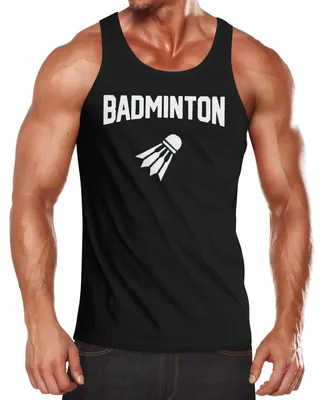 Produktbild von Herren Tanktop Sport-Motiv Schriftzug Badminton Federball Aufdruck Bedruckt Muscle Shirt Achselshirt Moonworks® schwarz S