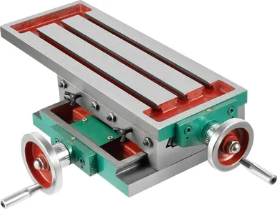 Obrázek produktu pro Mini frézovací stůl – křížový stůl XY – pojezd X 23 cm – pojezd Y 11 cm – šroub s T-drážkou 10 T – rozteč otvorů 17,5 × 15 cm – ruční, horizontální – červený
