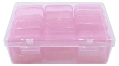 Aufbewahrungsbox mit 12 Fächern, transparent, rosa, für Schmuck & Basteln