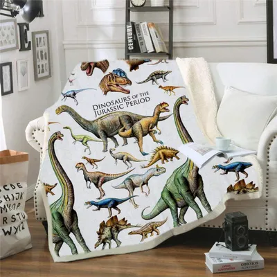Produktbild von Dinosaurier-Sherpa-Decke 150×200 cm, weiches bedrucktes Fleece, Bettwäsche/Camping/Reise