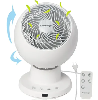 Produktbild von Greenmigo Leiser Smart Tischventilator für Schlafzimmer Büro,Ventilator mit Fernbedienung,30m² 3D Turbo Ventilator weiß,33W,3 Geschwindigkeiten,Oszill