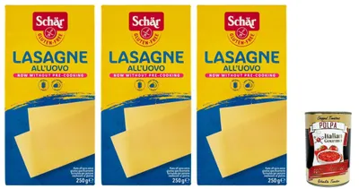 Produktbild von SCHÄR Senza Glutine Lasagne all'uovo, Glutenfrei Eiernudel Pasta nudeln, gluten free pasta, 3x 250g + Italian Gourmet polpa 400g