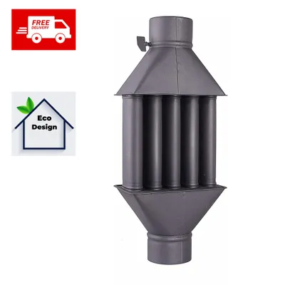 Produktbild von Abgaswärmetauscher Warmlufttauscher Rauchgaskühler 130mm schwarz Rauchrohr Ofenrohr Kaminrohr Energie sparen Leichte Reinigung Einfacher Einbau Abgasrohr 5 Rohre Dämpfer aus Stahlblech
