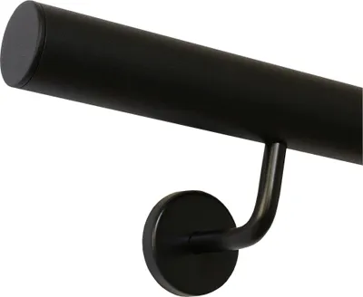 Produktbild von Handlauf schwarz pulverbeschichtet V2A Edelstahl Geländer innen außen wetterfest beständig 0,3m - 6m aus einem Stück Variante: 30 cm mit 2 Halter gerade Kappe