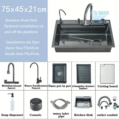Produktbild von Spülbecken - Spüle - Waschbecken - Küchenspüle - Edelstahl, multifunktional - Wasserfallrand