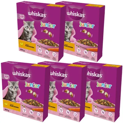 Zdjęcie produktu dla Whiskas Junior 5x800g Sucha Karma Pełnoporcjowa Dla Kociąt Z Kurczakiem
